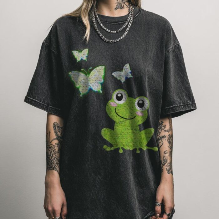 Cute Frog & Butterfly T-Shirt | Nature Lover Graphic Tee Cute Frog & Butterfly T-Shirt | Nature Lover Graphic Tee