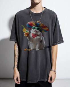 Fiesta Cat T-Shirt | Funny Sombrero Cat with Cocktail