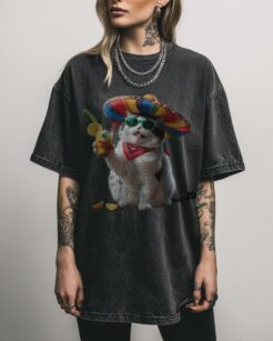 Fiesta Cat T-Shirt | Funny Sombrero Cat with Cocktail