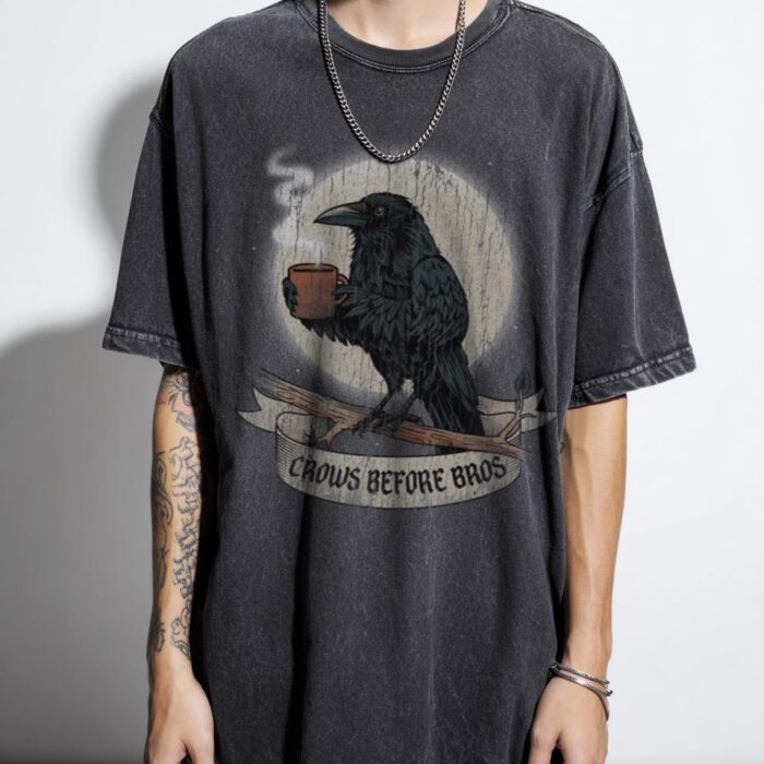 Funny 'Crows Before Bros' T-Shirt | Vintage Raven Tee