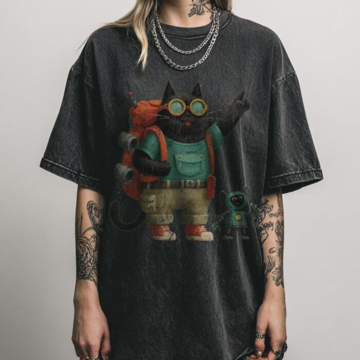 Funny Hiking Cat & Robot T-Shirt | 'The Trailblazers' Tee