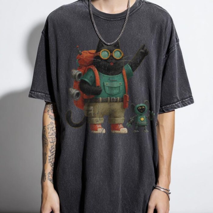 Funny Hiking Cat & Robot T-Shirt | 'The Trailblazers' Tee