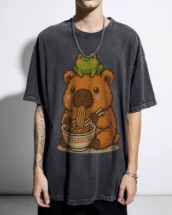 Kawaii Capybara & Frog T-Shirt | Cute Ramen Lover Tee