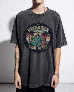 Skeleton Surfer T-Shirt | Edgy 'Surf or Die' Graphic Tee