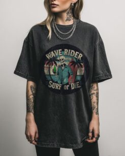 Skeleton Surfer T-Shirt | Edgy ‘Surf or Die’ Graphic Tee